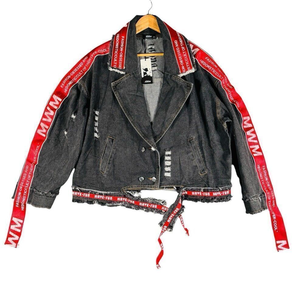 Aikha M/L Streetwear Avant Y2K Cropped Oversized Denim Jacket Hip Hop ASSOCIAT